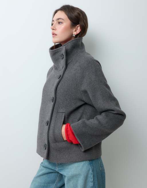 Mango Teen giacca corta con collo a imbuto grigia, 3 di 5