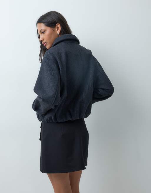 Mango Teen giacca corta con fondo a palloncino e chiusura con bottoni a righe navy, 4 di 4