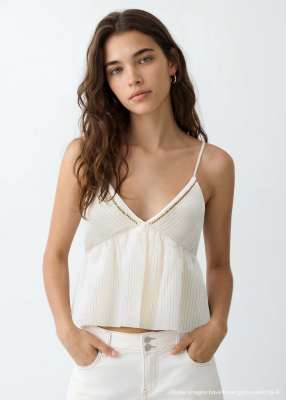 Mango Teen gold trim beaded halterneck top in white