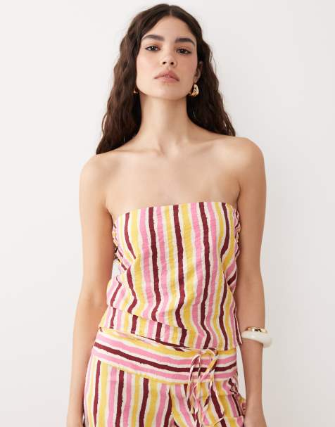 Mango - Teen - Gul ærmeløs top med striber og bindebånd foran - Del af sæt - view 1