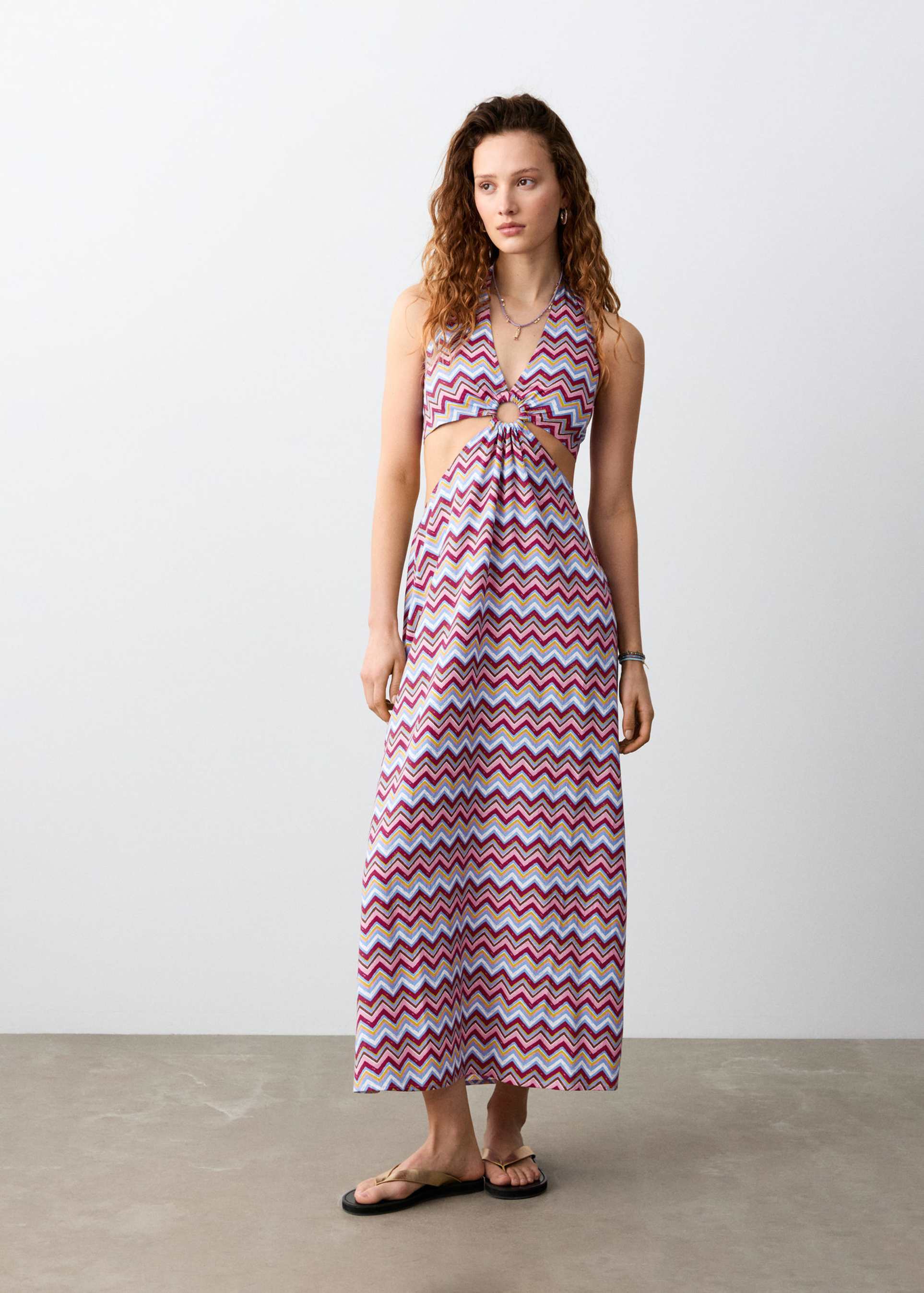 mango teen halterneck cut-out maxi dress in zigzag print