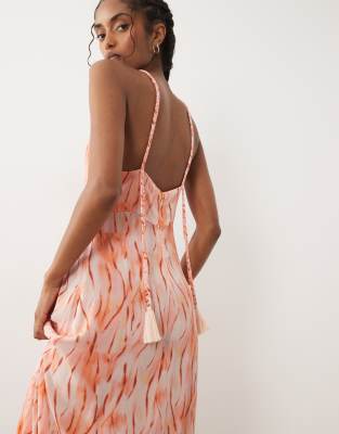 Mango Teen halterneck maxi dress in orange print
