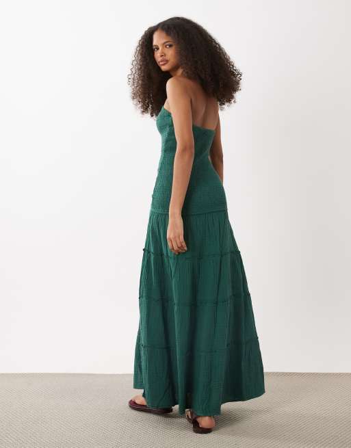 Mango Teen halterneck tiered maxi dress in green | ASOS