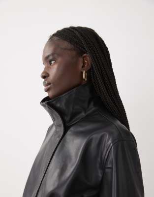Mango Teen High Neck Faux Leather Jacket In Black