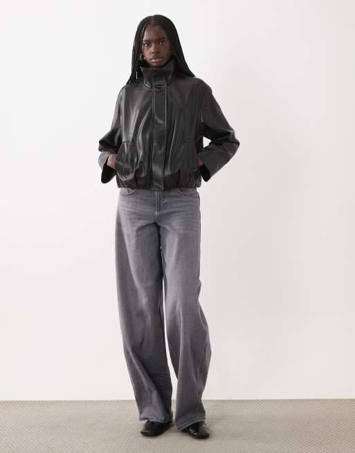 Mango Teen high neck faux leather jacket in black, 3 of 4
