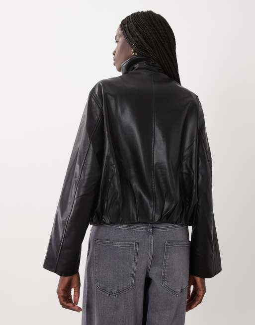Mango Teen high neck faux leather jacket in black, 4 of 4