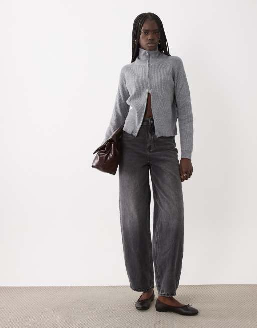 Mango Teen high neck knitted zip through cardigan in grey, 3 of 4