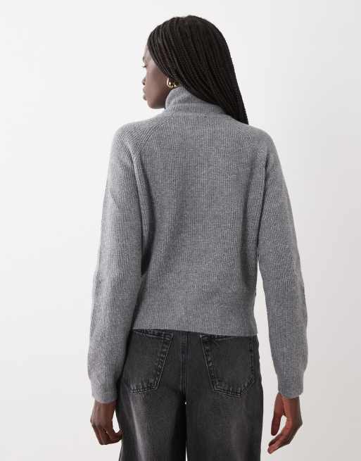 Mango Teen high neck knitted zip through cardigan in grey, 4 of 4