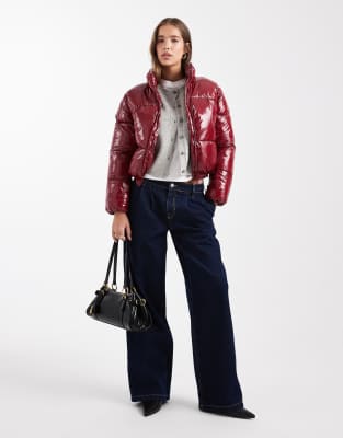 Mango Teen High Shine Puffer Coat In Red