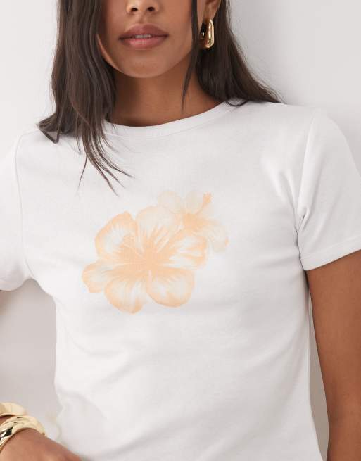 Mango - Teen - Hvid baby-T-shirt med blomsterprint i 100% bomuld, 3 af 4