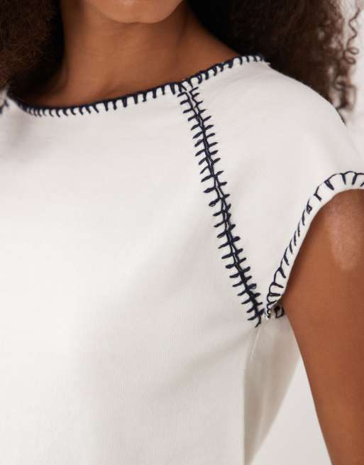 Mango - Teen - Hvid baby-T-shirt med kontrasterende sømdetaljer, 3 af 4