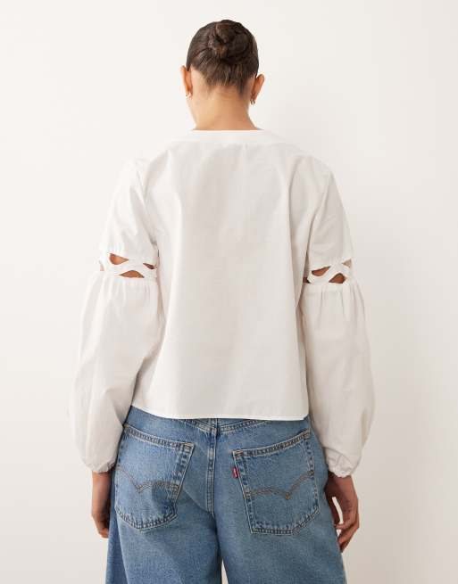 Mango - Teen - Hvid bluse med pufærmer, 4 af 4