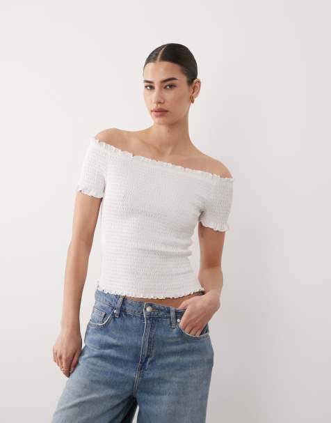 Mango - Teen - Hvid offshoulder-top med rynker - view 1