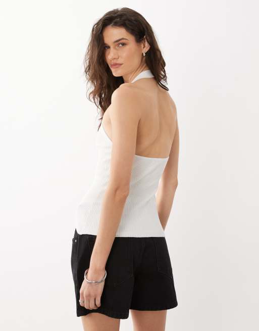 Mango - Teen - Hvid top i strik med halterneck og knapper, 4 af 4