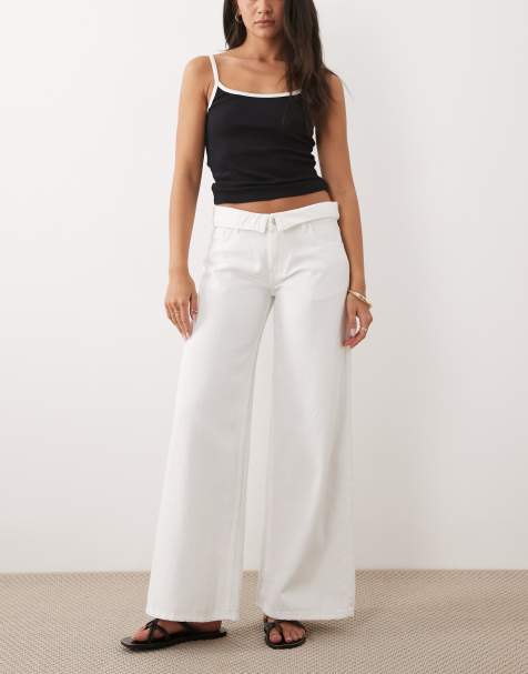 Mango - Teen - Hvide jeans med brede ben og foldedetalje - view 1