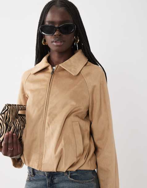 Mango Teen Jacke in Wildlederoptik mit Bubble-Saum in Beige - view 1