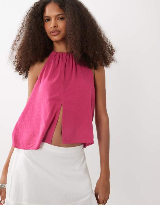 Mango – Teen – Jaskraworóżowy top z dekoltem halter, 3 z 4