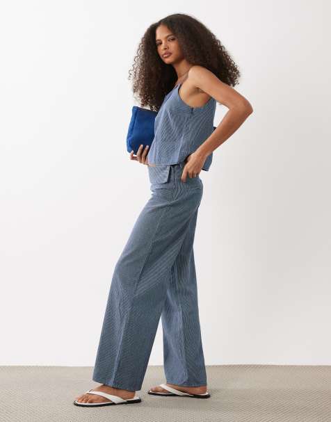 Mango - Teen - Jean d'ensemble à taille rabattue et rayures - Bleu - view 1