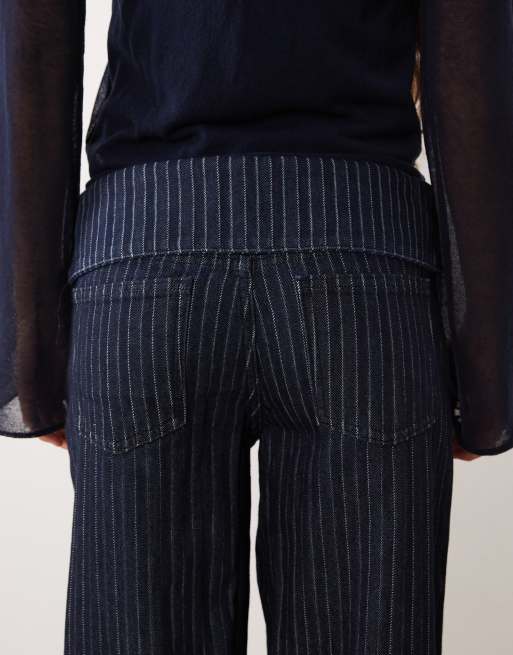 Mango Teen jean droit à taille repliée imprimé rayures indigo, 3 de 5