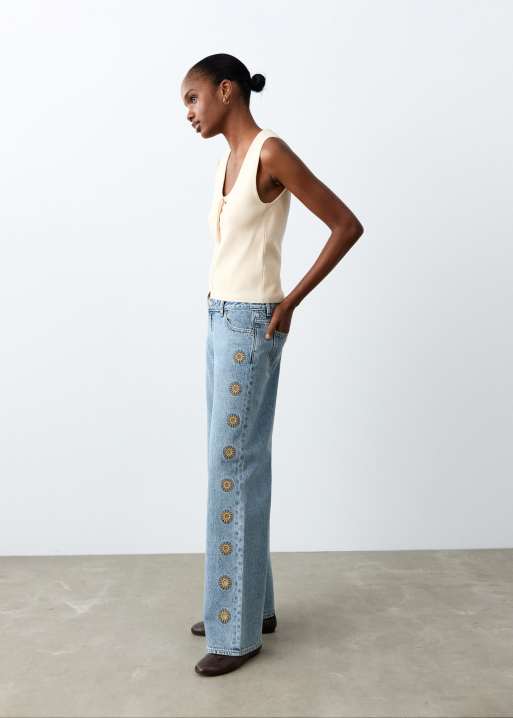 Mango - Teen - Jeans dritti blu medio con soli ricamati, 2 di 4
