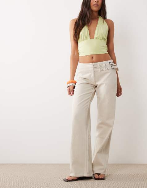 Mango Teen - Jeans dritti color sabbia con fibbie - view 1