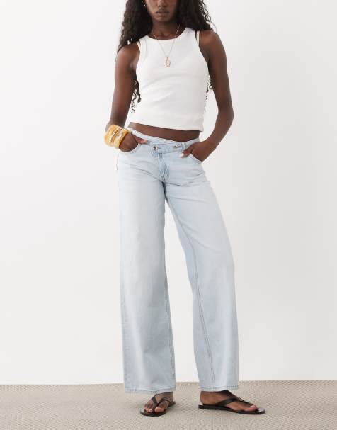 Mango Teen jeans dritti con vita incrociata in blu lavaggio candeggiato - view 1