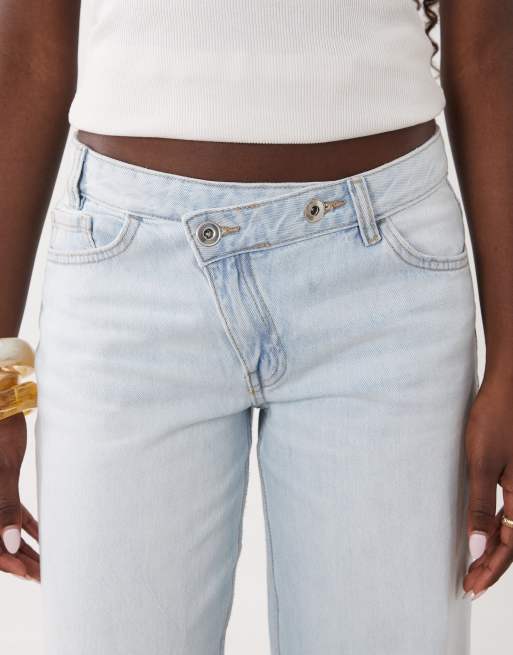 Mango Teen jeans dritti con vita incrociata in blu lavaggio candeggiato, 4 di 5