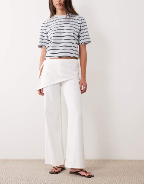 Mango – Teen – Jeans in Weiß mit weitem Bein und Schaldetail - view 1