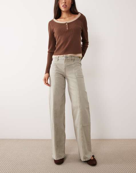 Mango Teen Jeans mit Nahtdetails in Hellbeige - view 1