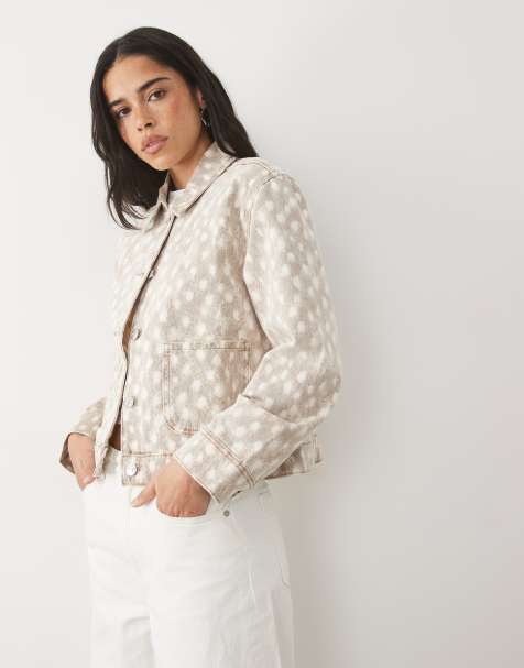 Mango Teen jeansjacka med beige hjortmönster - view 1