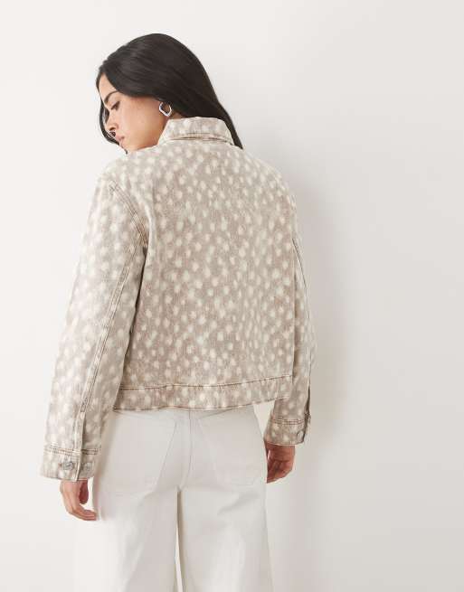 Mango Teen jeansjacka med beige hjortmönster, 3 av 4