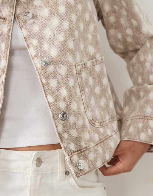 Mango Teen jeansjacka med beige hjortmönster, 4 av 4