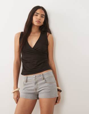 Teen - Jeansshorts in Grau mit Ziernaht Grau 40