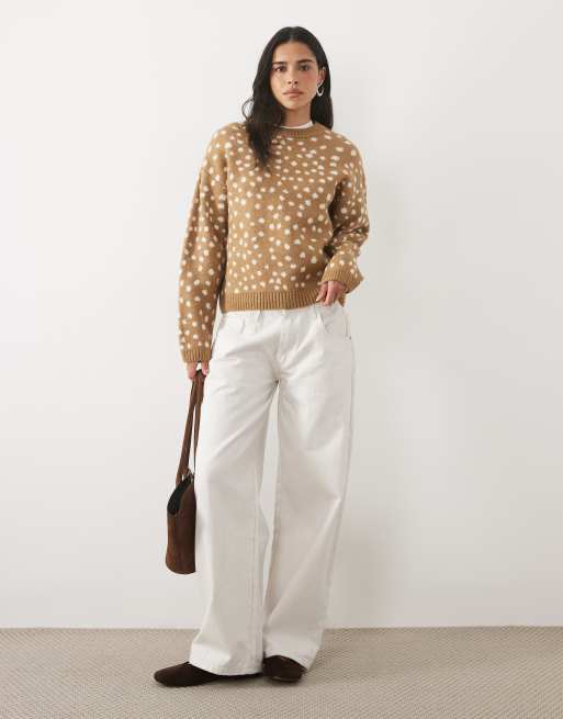 Mango Teen jumper in tan deer print, 2 of 4