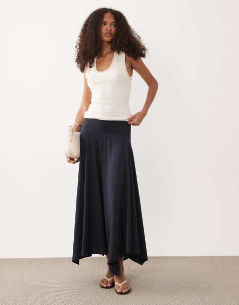 Mango - Teen - Jupe longue à ourlet asymétrique - Bleu marine - view 1