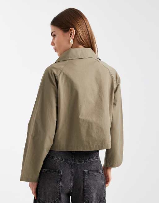 Mango - Teen - Katoenrijke cropped trenchcoat in kaki, 4 van 4