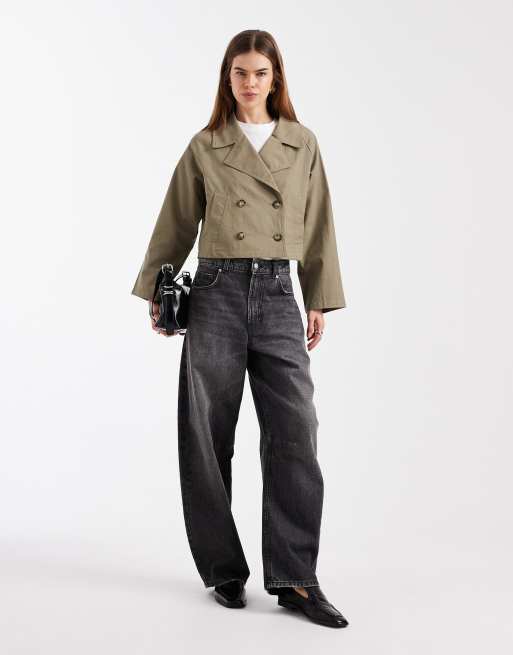 Mango - Teen - Khaki cropped trenchcoat i bomuldsrigt stof, 2 af 4
