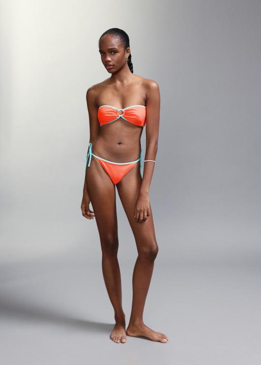 Mango – Teen – Klarorange bandeau-bikini med knytning i midjan och blå kantränder, 4 av 4