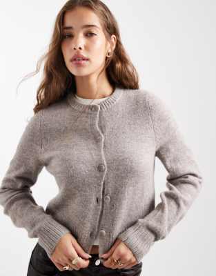 Mango Teen Knit Cardigan In Gray