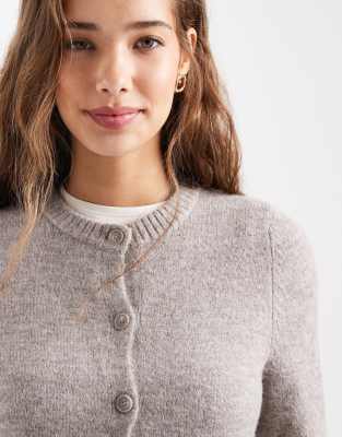 Mango Teen Knit Cardigan In Gray