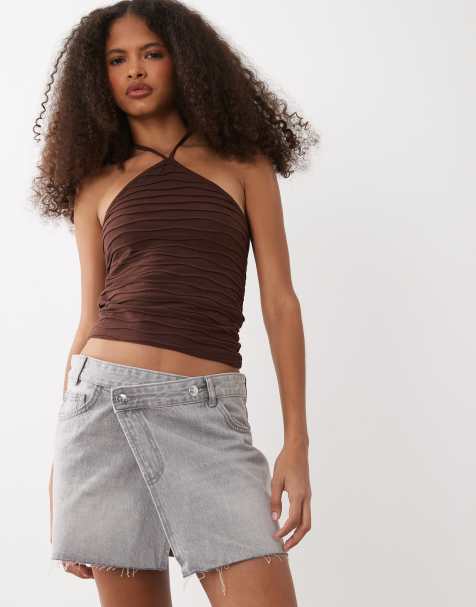 Mango Teen knit halterneck top in brown - view 1