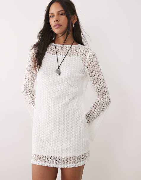 Mango Teen knit long sleeve mini dress in white - view 1