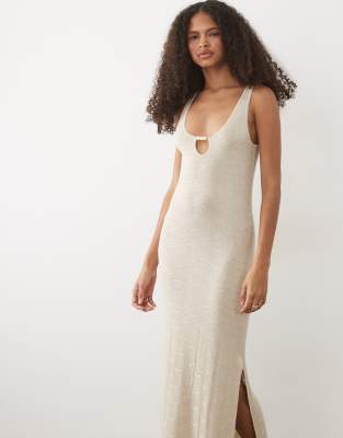 Mango Teen Knit Maxi Dress With Beading In Neutral