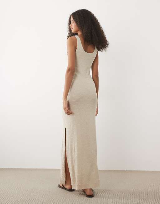 women white maxi dress Modest Summer - FARES - - Textured Fabric Beading Length:24