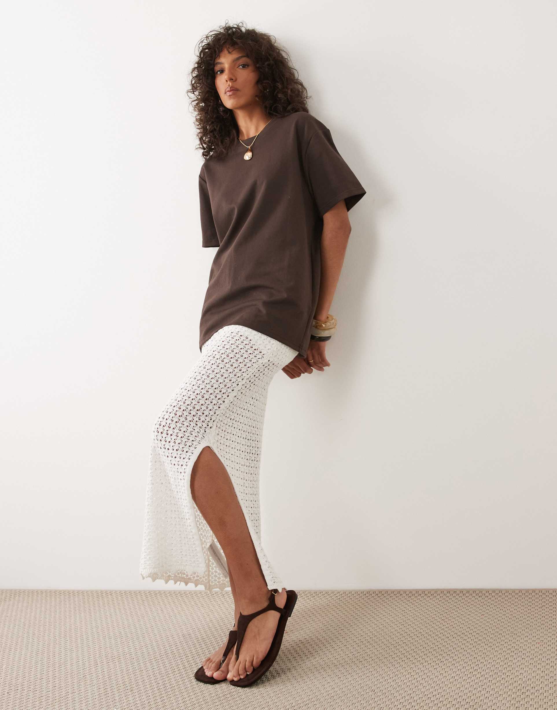 mango teen knit maxi skirt in white