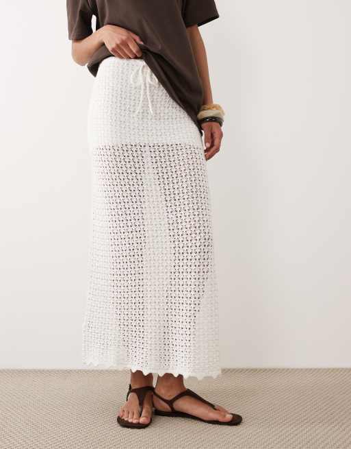 Mango Teen knit maxi skirt in white, 2 of 5