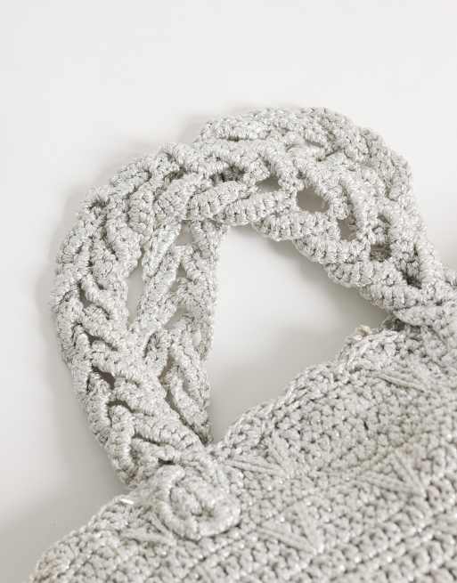 Mango Teen knit purse in silver, 3 of 4
