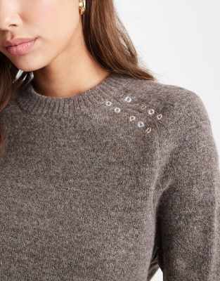 Mango Teen Knit Sweater With Grommet Detailing In Gray