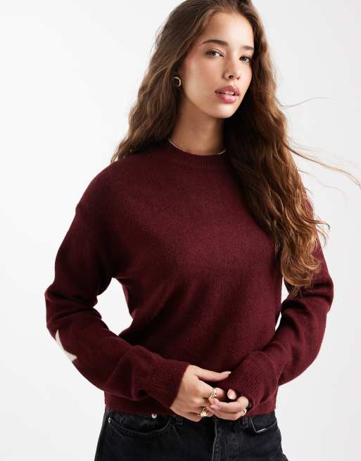 Mango Teen knit sweater with star detail in burgundy | ASOS