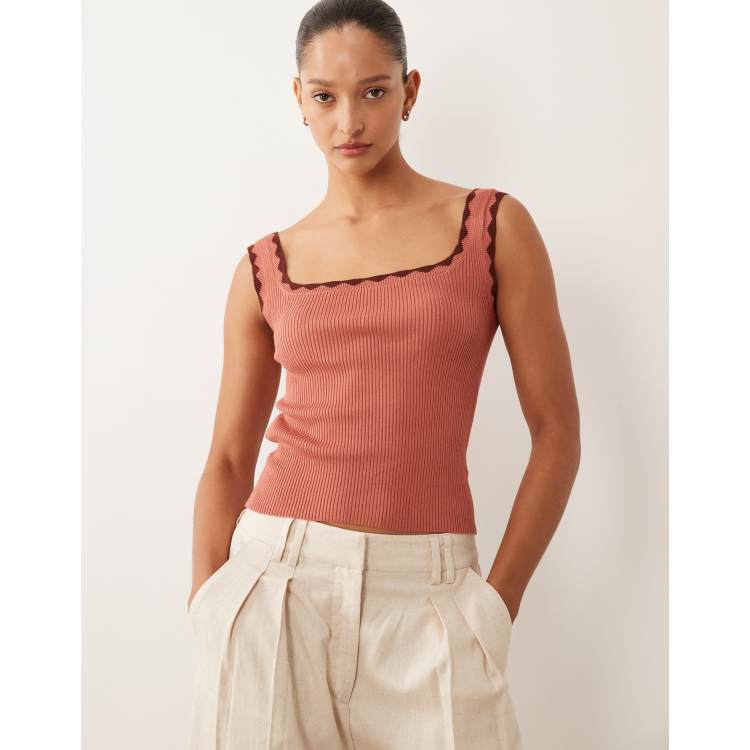 Mango Teen knit tank top with contrast trim in pink | ASOS